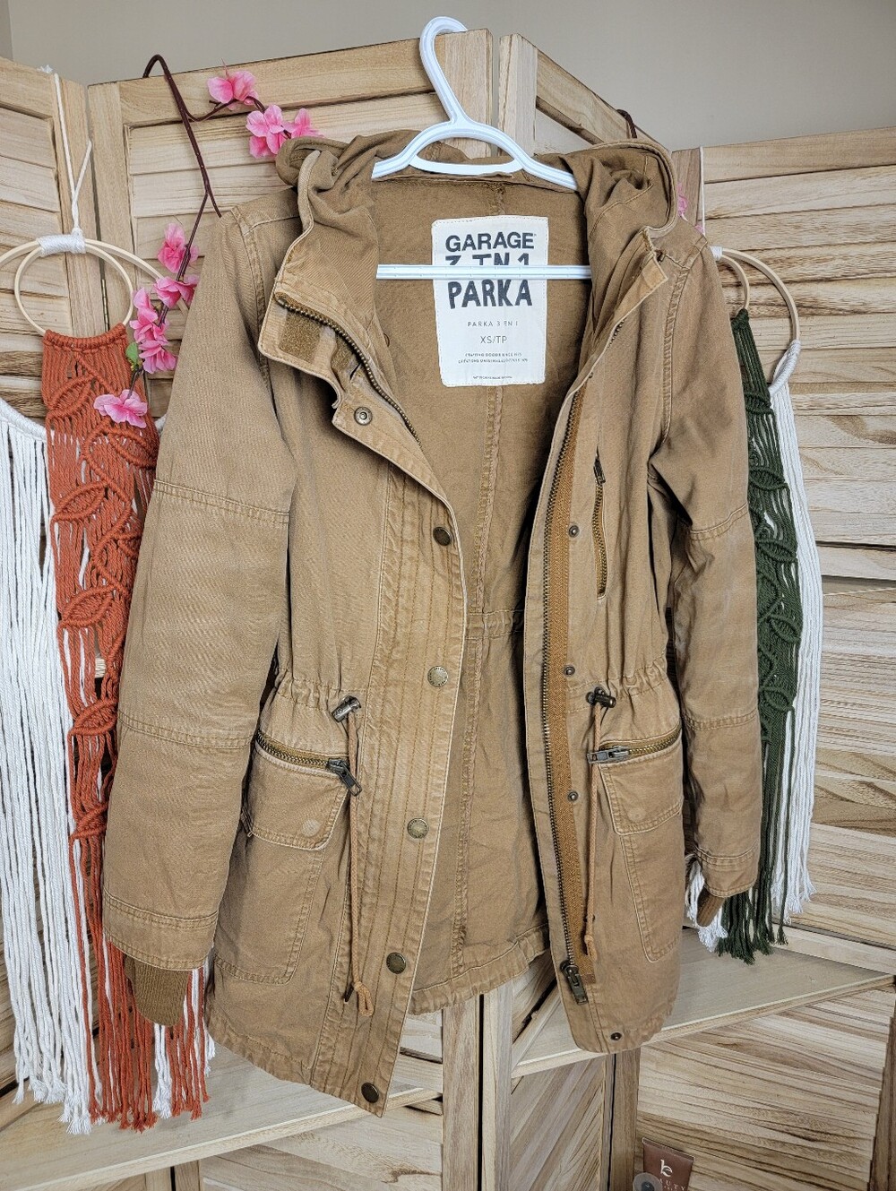 Garage Cotton Parka Utility Jacket in Brown Tan